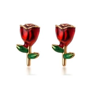 Dainty red rose stud earrings